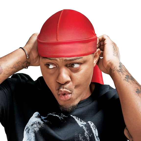 RED by Kiss Bow Wow X Power Wave Extreme Shine Silky Durag, Breathable, Long Tail Doo Rag for Maximum Wave Compression, Smooth Wide Straps, Durable Headwrap Turban Style (Red)