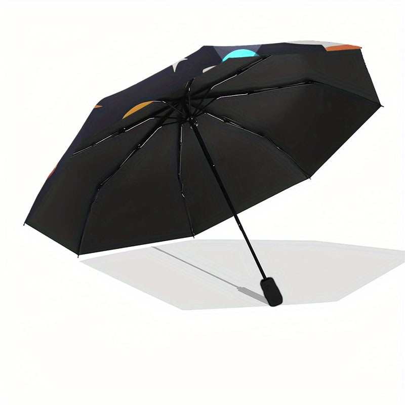 Space exploration umbrella with vivid cartoon planet and star design - compact automatic opening/closing, sturdy 8-rib steel frame, lightweight travel umbrella suitable for all seasons