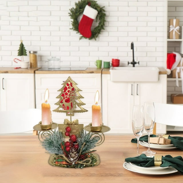 Christmas Golden Iron Double Candlestick Window Desktop Decoration Christmas Holiday Decoration