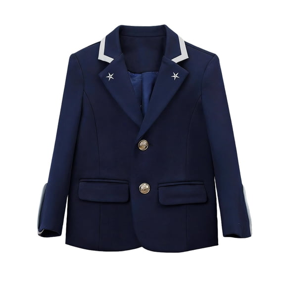 Kids Blazer Long Sleeve Lapel V Neck Single Breasted Jackets Preppy Style Casual Trendy Outwear With Pockets (11-12 Years, Navy-C)