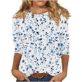 thumbnail image 2 of Fznquz Casual Tops Women Floral White 3/4 Length Sleeve T Shirt Graphic Cute Spring Crew Neck Floral Blouses Women, 2 of 5