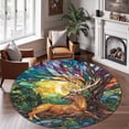 thumbnail image 2 of Round Rug, Deer Under Tree 2 Soft Washable Carpet, Non-Slip Floor Mat for Living Room Bedroom Home Decor 59 Inch, 2 of 6