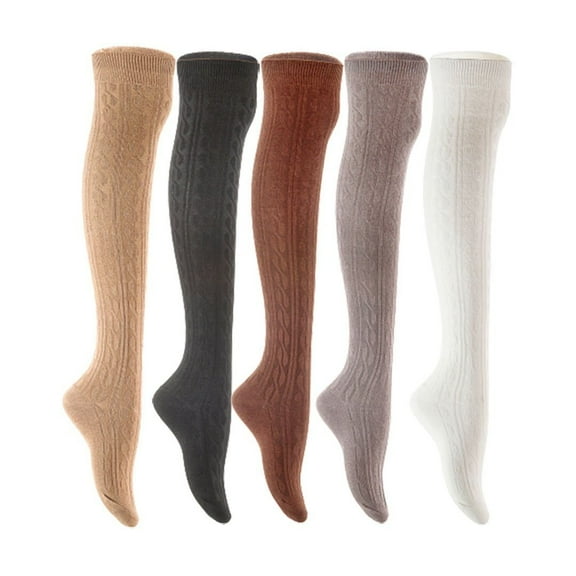 Lian LifeStyle Women's 5 Pair Adorable Comfortable Soft Thigh High Over Knee High Cotton Socks Size 6-9 L1024 Beige,Black,Coffee,Dark Grey,White