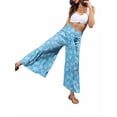 thumbnail image 4 of Women Boho High Waist Wide Leg Pants Summer Casual Flower Print Palazzo Flowy Front Ties Beach Trousers Bohemian Clothes, 4 of 8