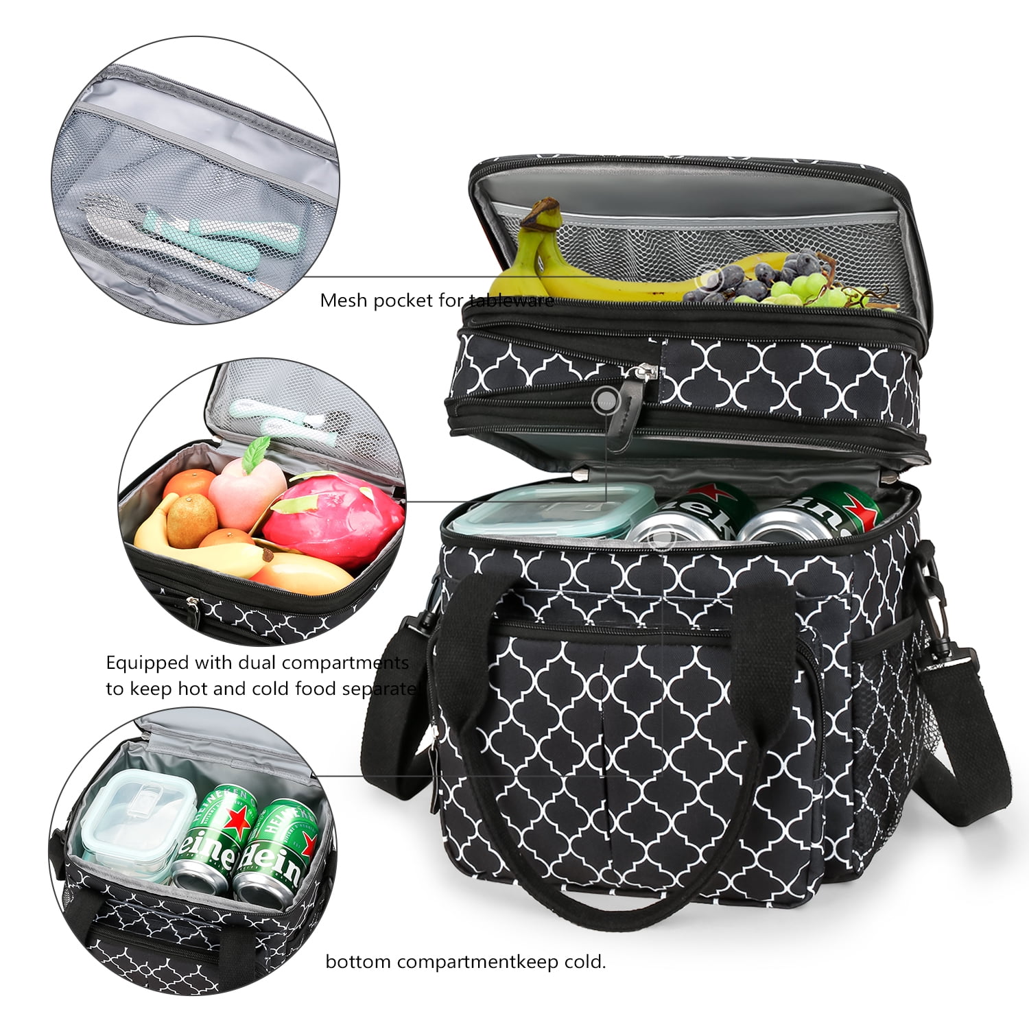 Lunch Bag for Women Men Double Deck Expandable Lunch Box,Large Lunch Bags,Leakproof Lunch Box Cooler Bag