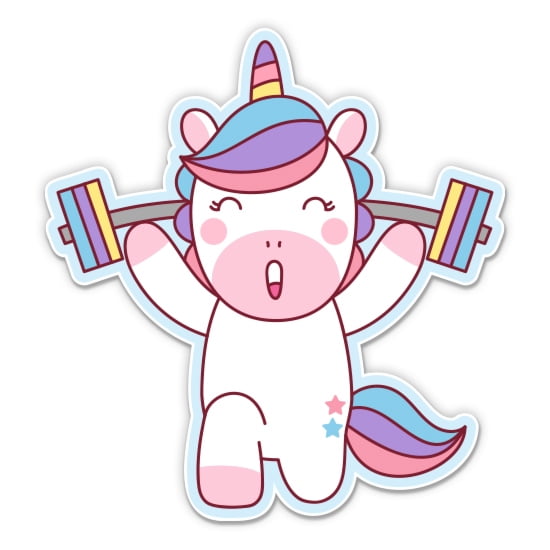 Unicorn Working Out Fitness Motivational Cute - 3" Vinyl Sticker - For Car Laptop Water Bottle Phone - Waterproof Decal