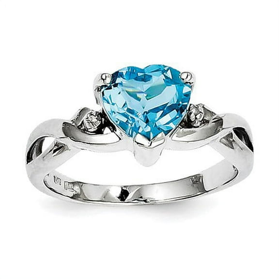 Primal Silver Sterling Silver Rhodium-plated Diamond and Swiss Blue Topaz Heart Ring