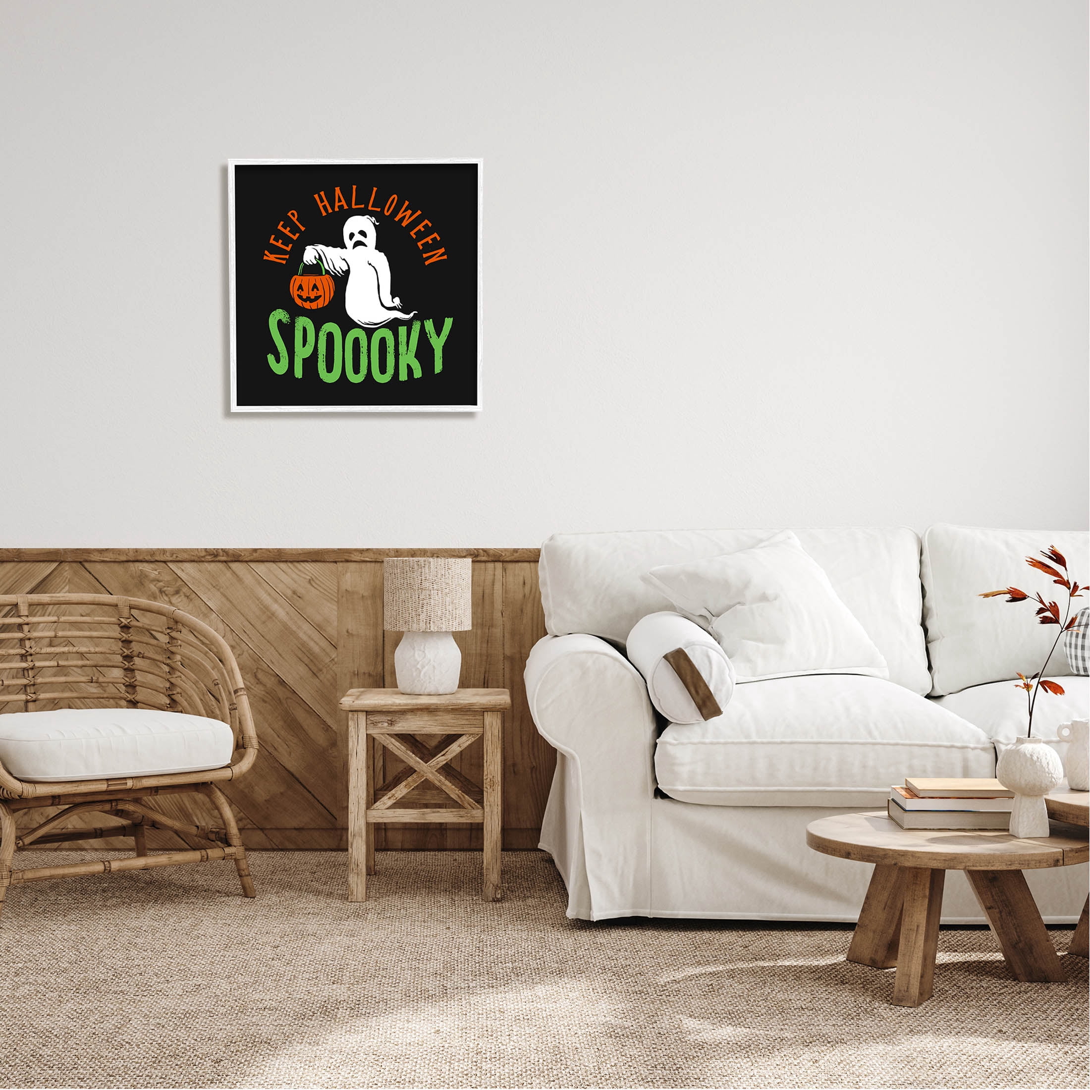 Keep Halloween Spooky Trick Or Treat Ghost Holiday Graphic Art White Framed Art Print Wall Art