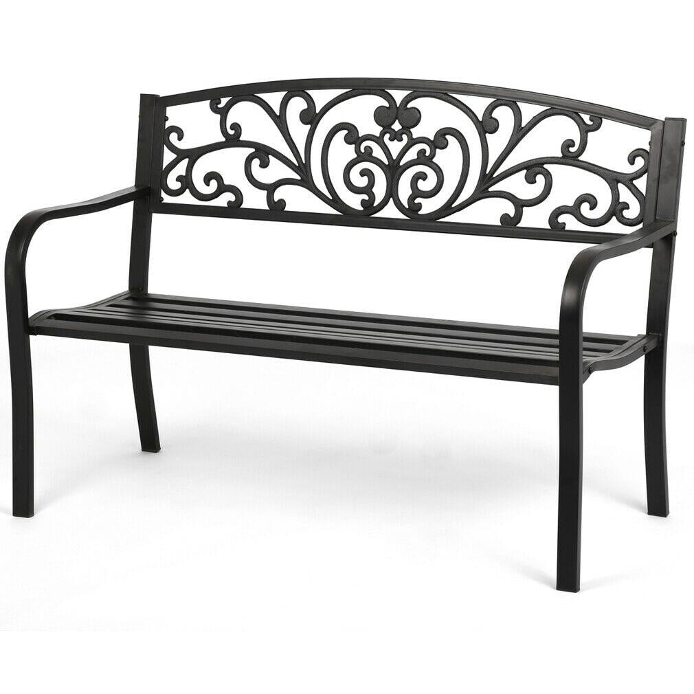 Patio Park Seat Furniture Garden Bench Porch Path Chair Outdoor Deck Steel Frame 