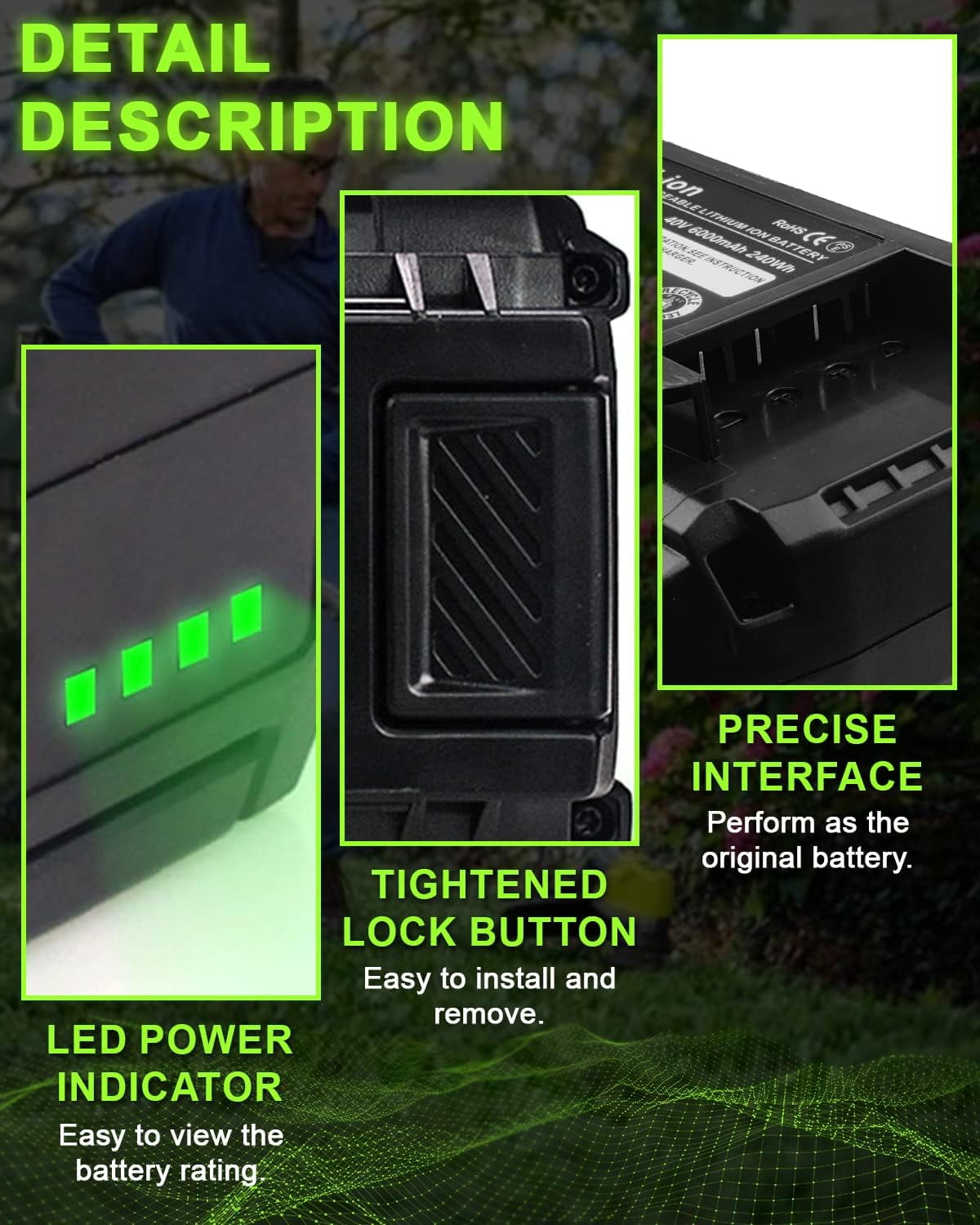 8.0Ah OP4026 40 Volt Lithium ion Replacement Battery and OP401 Charger Compatible with Ryobi 40V Battery OP4050A OP40601 OP4026A OP4040 OP4030 OP4050 OP4015 OP40261 with LED Indicator