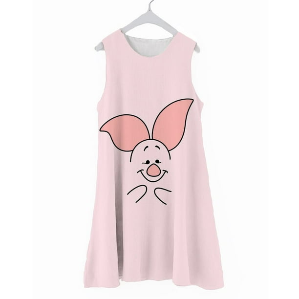 Winnie the Pooh Tigger Piglet Patrón Estilo simple Verano Nuevo Vestido para niñas Vestido corto sin mangas Cómodo Soft Girl Nightdres100 Gao Jinjia LED