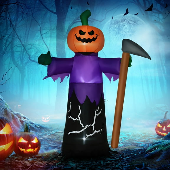 Outsunny 5' Inflatable Halloween Pumpkin Grim Reaper, Blow Up Outdoor LED Yard Display, Waterproof