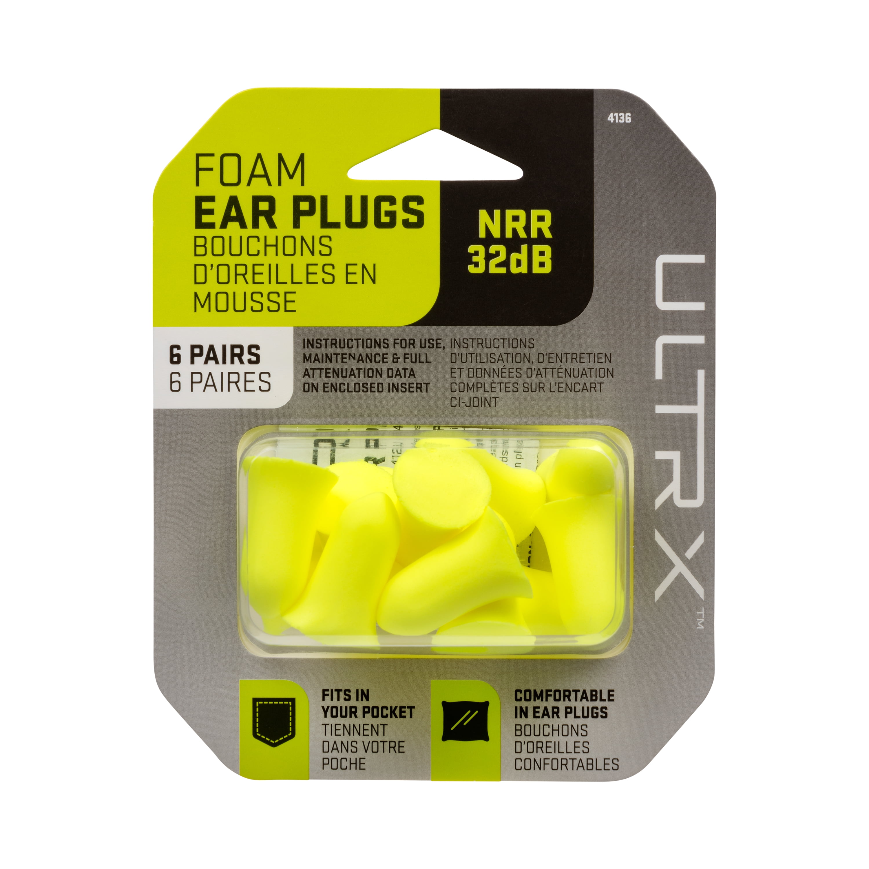 ULTRX™ Tapered Foam Ear Plugs, 6-Pairs, Lime