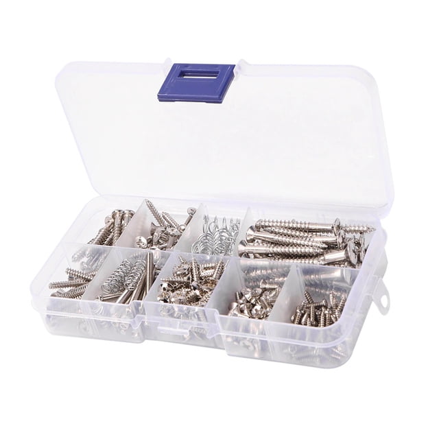 Naiovety Juego de 226 unidades de tornillos para guitarra eléctrica, montaje de placa trasera de golpeador con caja de almacenamiento, Accesorios para instrumentos musicales Plata