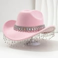 thumbnail image 1 of TINZ Stylish Cowboy Hat For Women And Men Western Hat With Large Round Gemstone Fringe Rhinestone Decorations For Parties And Events Cowboy Hat Party Necklace Cowboy Hat, 1 of 3