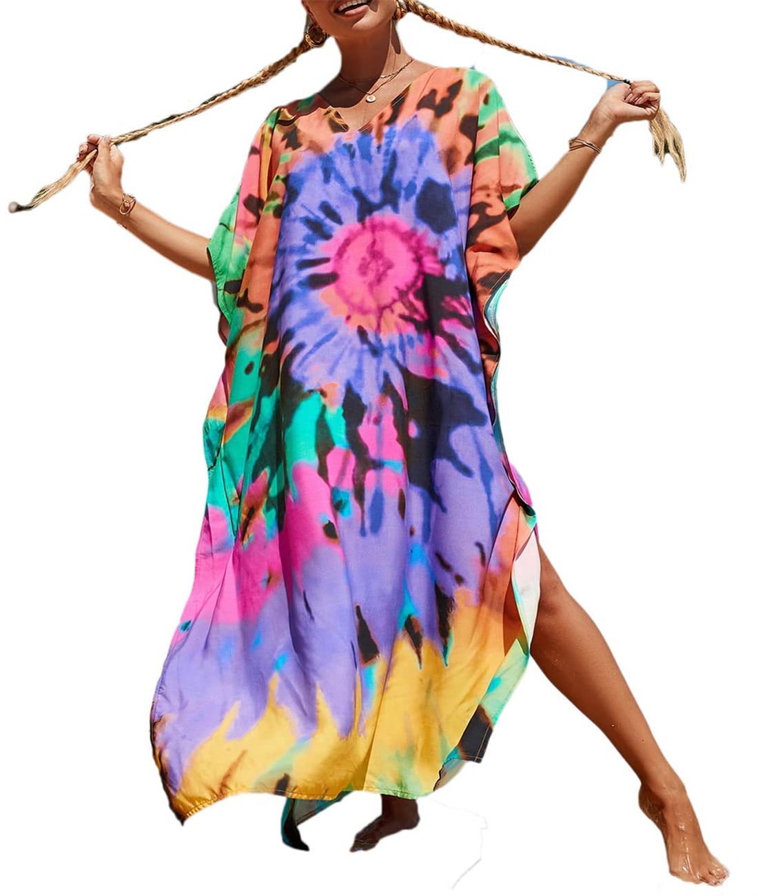 Bsubseach Bathing Suit Cover Up Colorful Caftan Beach Dress for Women