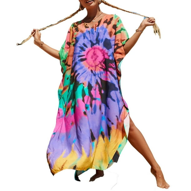 Bsubseach Bathing Suit Cover Up Colorful Caftan Beach Dress for Women