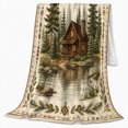 thumbnail image 2 of Rustic Pine Log Cabin Retreat Wilderness Woodland Scene, Peaceful Mountain Lake Scene, Warm Flannel Blanket for Cabin and Lodge, Outdoor Lovers Camping Gift, Artistic Home Decor, 2 of 9