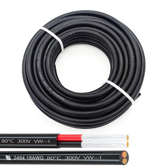 Cable de alimentación 18Awg Ul2464 Cable eléctrico trenzado Led rojo y negro 2 conductores cobre estañado (18Awg -2C- 100 pies)