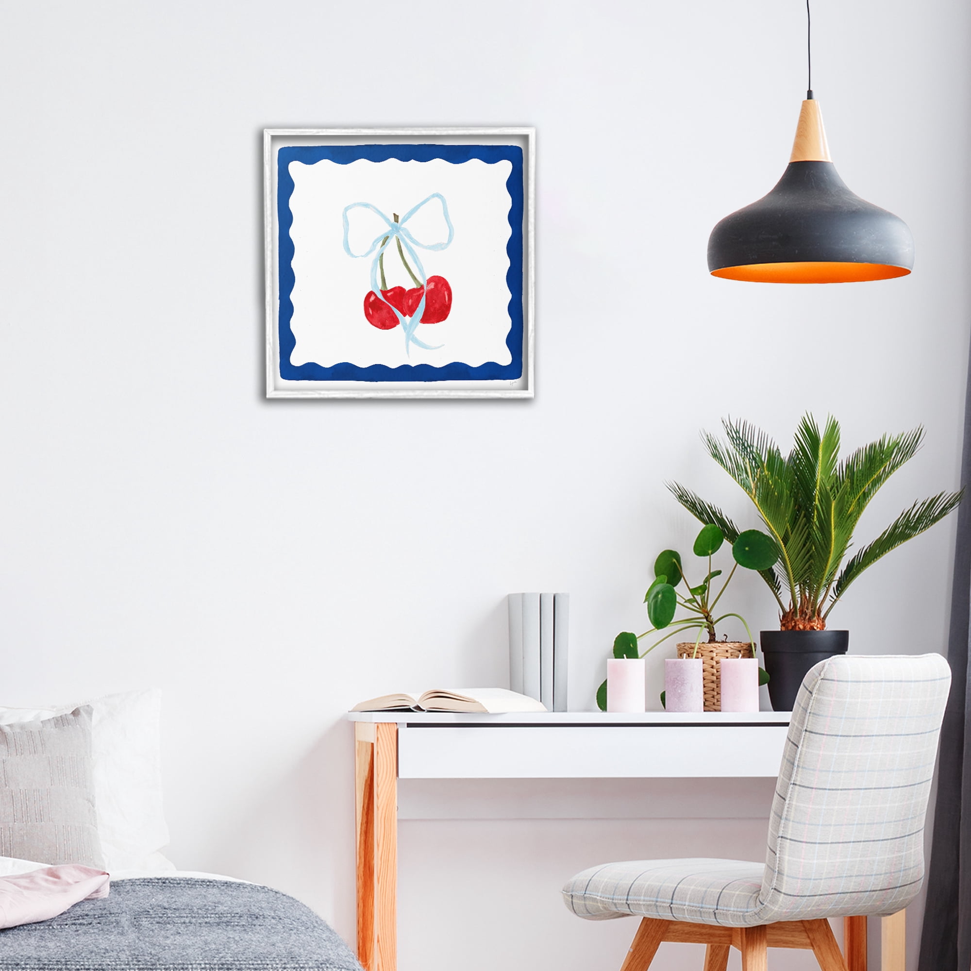 Stupell Industries Summer Bordered Cherries White Framed Giclee Art, design by Lucille Price