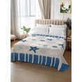 thumbnail image 2 of Blue Coastal Queen Size Flat Sheet, Wrinkleproof & Fadeproof Cooling Flat Bed Sheet Only, Vintage Ocean Nautical Starfish Coral Striped Breathable Soft Bedding Top Sheets 90 x 102 Inches, 2 of 8