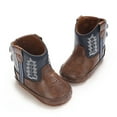 thumbnail image 3 of XIMIN Toddler Infant Boys and Girls Leather Soft Sole Cowboy Boots Western Boots for Baby Newborn Prewalker Non Slip Shoes with Embroidery (6-9 Months, Blue), 3 of 8