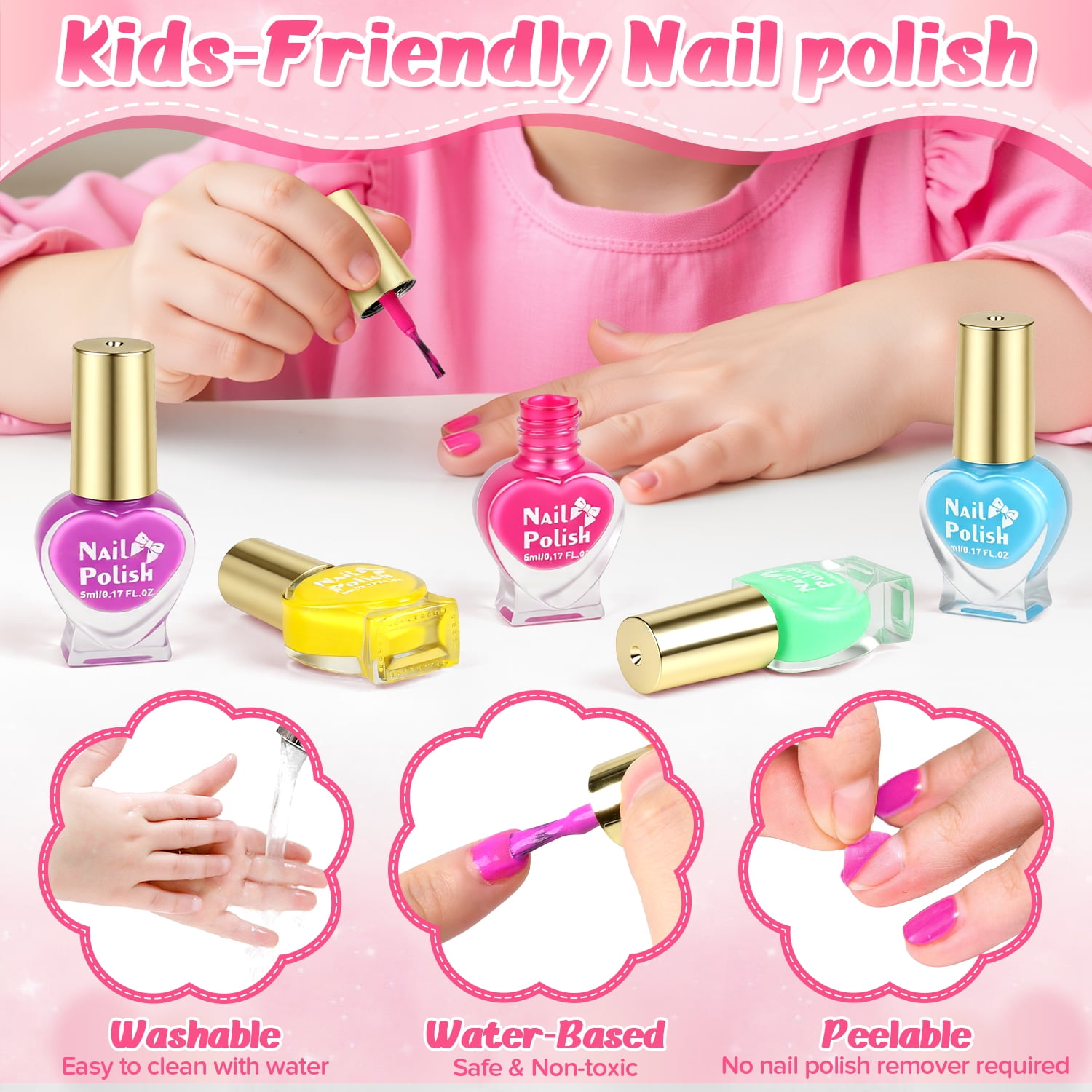 Beefunni Kids Nail Polish Set for Girls, Nail Art Kit for Kids Age 7-12 with Nail Dryer, Nail Kit Kids,All-in-One Organizer Nail Dryer, Birthday Gift for Kids 3-12 Years OldBeefunni Kids Nail Polish