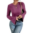 thumbnail image 6 of Homenesgenics Long Sleeve Shirts for Women Women Casual Solid Flare Sleeve Tops Blouse Knitted Sweater, 6 of 9