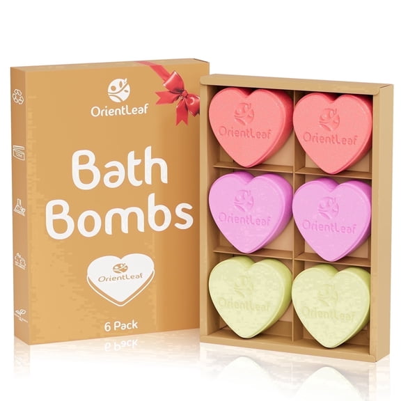 OrientLeaf Bath Bombs Gift Set, Heart-Shaped Floral Scent Bath Bombs, Relaxing Aromatherapy & Vegan Self-Care, Relaxing Spa Gift for Women & Kids, 6 × 2 oz