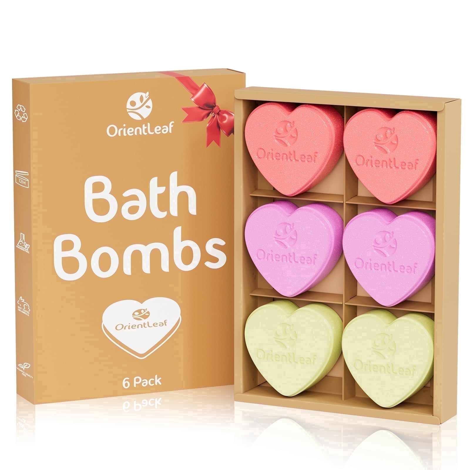 OrientLeaf Bath Bombs Gift Set, Heart-Shaped Floral Scent Bath Bombs, Relaxing Aromatherapy & Vegan Self-Care, Relaxing Spa Gift for Women & Kids, 6 × 2 oz