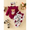 thumbnail image 3 of Cenuakty Baby Girls 3 Piece Outfit Bear Embroidery Long Sleeves Romper and Floral Pants Headband Cute Clothes, 3 of 9