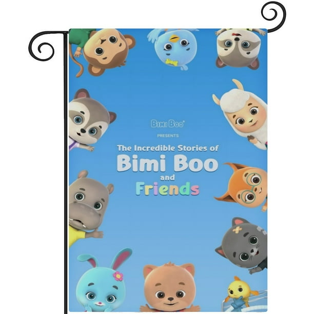 Bimi Boo y Amigos-bandera de jardín temática. Regalo perfecto para fans, amigos y familiares, ideal para actividades al aire libre y decoración de fiestas.28CM*45CM