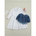 thumbnail image 3 of Qiylii Girl’s Outfit Solid Color Long Sleeve Shirt Dress+Denim Cropped Coat Set, 3 of 8