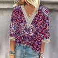 thumbnail image 2 of BangWanChi 3/4 Length Sleeve Womens Tops Plus Size Tunic Fashion Women's Summer V-Neck 3/4 Sleeve Lace Print Casual T-Shirt Blouse, 2 of 5