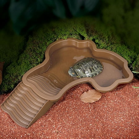 Large Reptile Bathing Pool Tortoise Food Water Bowls with Ramp Reptile Feeding Dish Water Bowl Bathing Pool Aquarium Ornament for Gecko Snake Turtle Bearded Dragon Lizard Bath