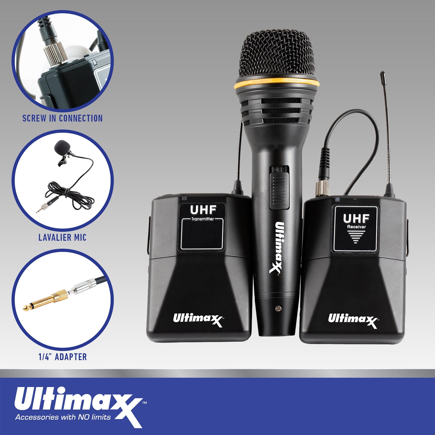 Ultimaxx Wireless Microphone Kit with Lavalier & Handheld Microphones, Cables & More