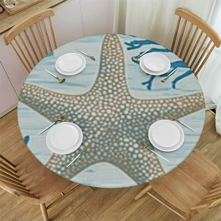 

Sheronv Starfish Corals Ocean Round Tablecloth 100% Polyester Waterproof for Outdoor Picnic Camping and Indoor Kitchen Dining Party 31 -35