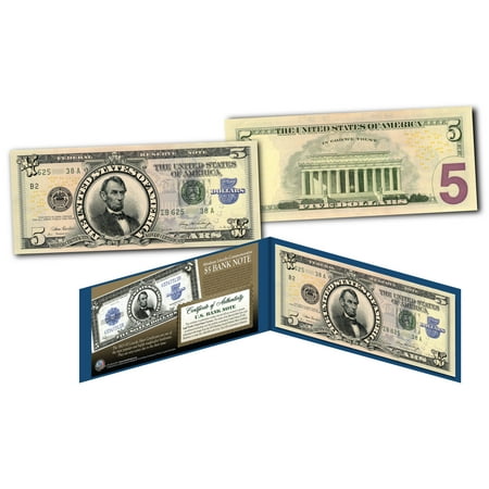 1899 Silver Certificate - Lincoln Porthole 1923 $5 Silver Certificate Banknote design on Modern $5 US Bill