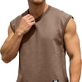 thumbnail image 4 of USNSM (M-5XL) Mens Big and Tall Workout Tank Tops Cotton Cut Off Sleeveless Muscle Shirts Gym Athletic Running T Shirt Brown XL, 4 of 7