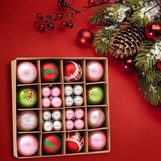 Fiudx Adornos Navideños, Caja de Regalo de Bolas de Plástico Irrompibles, Juego de Decoración Infantil Seguro, Mesa de Calcetines a Juego, Guirnalda para Árbol, Comercial para Fiestas En Casa, Paquet