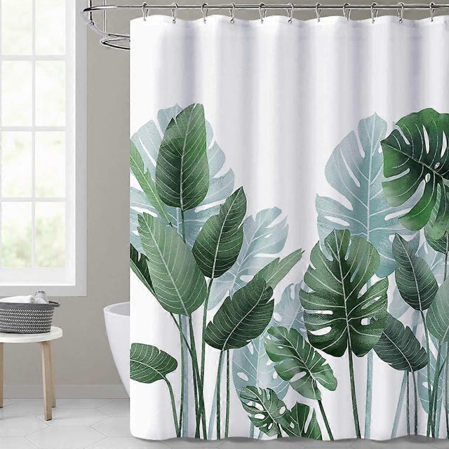 Bathroom Shower Curtains - Fragrance Free Tropical Plants on White Background Curtains for Bathroom Showers and Tubs, 78.7 x 71 Inches Long, Includes