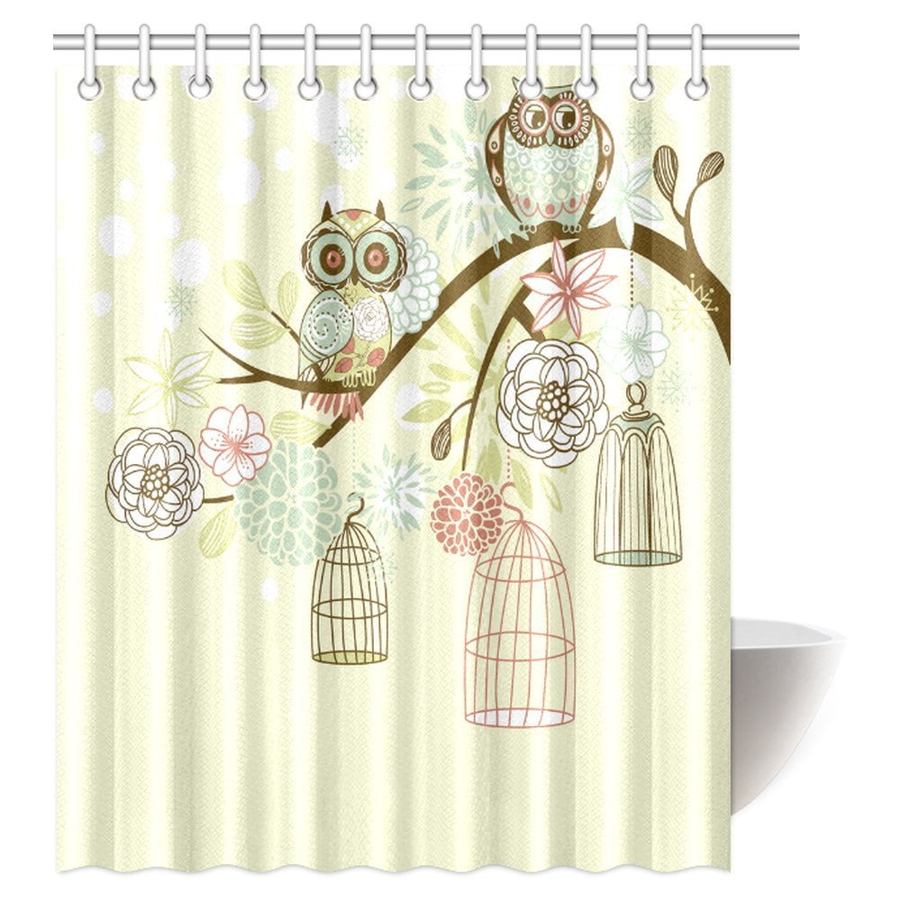 MYPOP Owl Shower Curtain, Owls Out of Their Cages Bird Cage Freedom