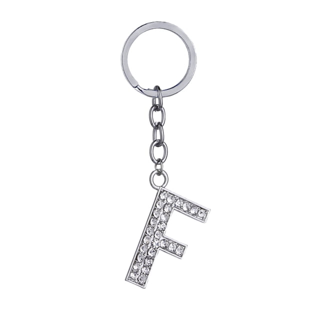 Simple Stylish Letter Key Chain Metal Rhinestones Key Ring Alphabet Keychain Bag Pendant Charm Birthday Gift (Letter F)