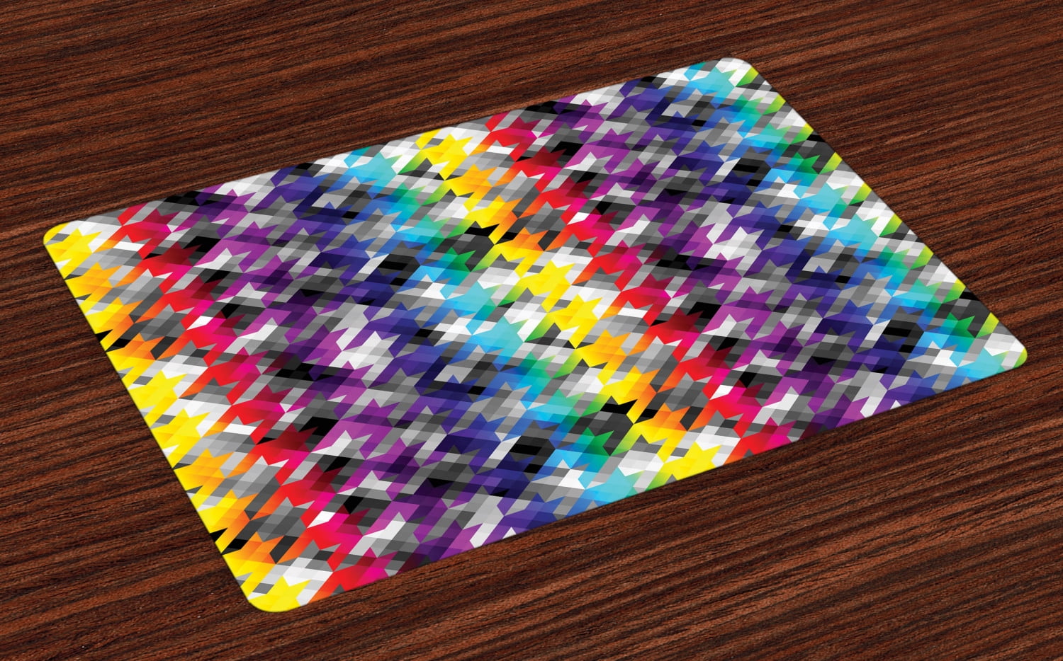 Colorful Placemats Set of 4 Diagonal Geometrical Houndstooth Pattern in