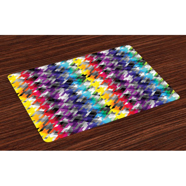 Colorful Placemats Set of 4 Diagonal Geometrical Houndstooth Pattern in