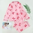 thumbnail image 4 of Valentine's Day Pajamas for Women Bow Print Long Sleeve Top and Full Length Pants Satin Sleepwear Pink L, 4 of 4