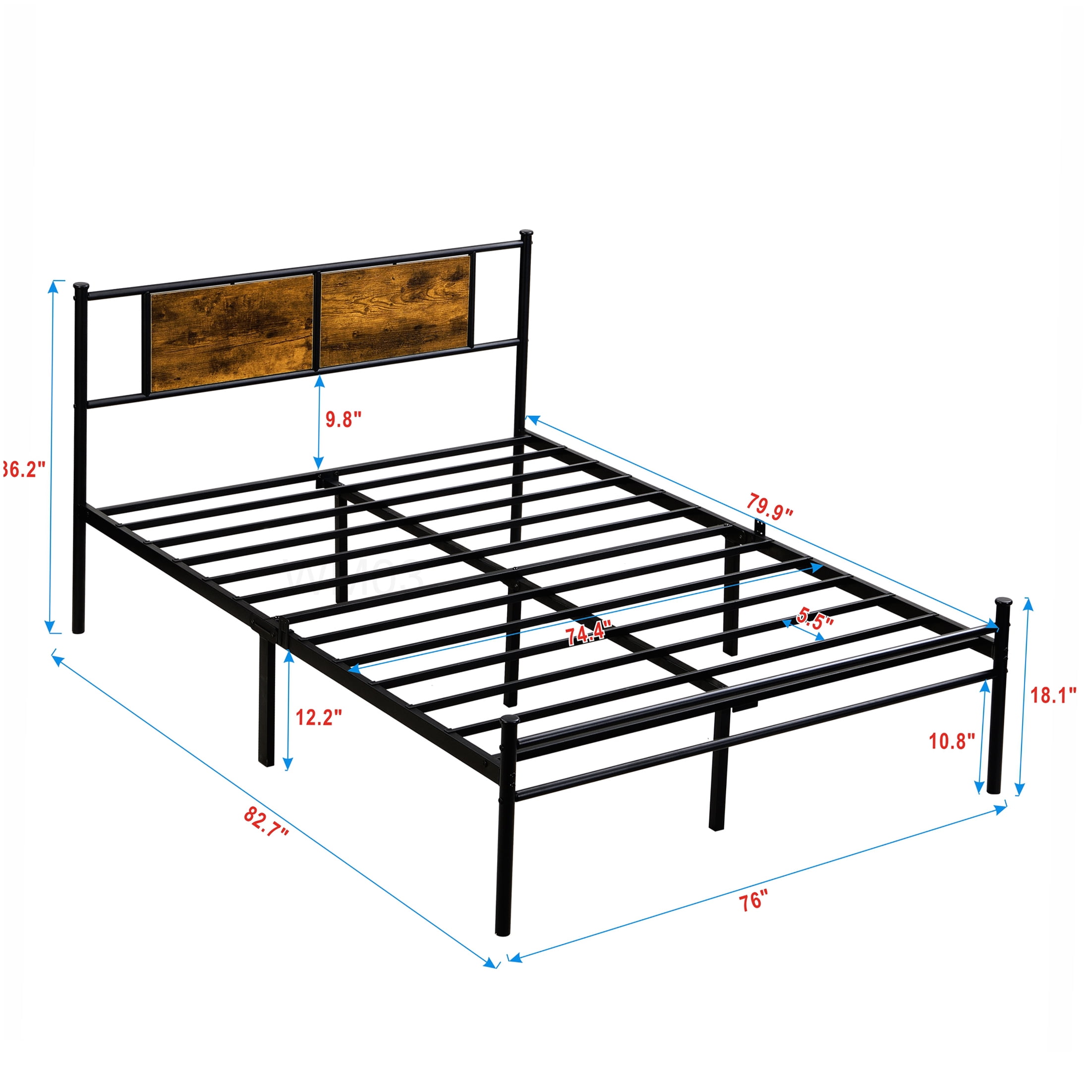 Metal Platform Bed Frame King Size with Wood Headboard and Underbed Storage, No Box Spring, Black Brown