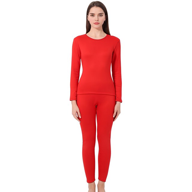 Sous-vêtements Thermiques pour Femmes Caleçons Longs Doublés en Molleton Couche de Base Haut et Bas Pyjama pour Temps Froid Rouge TTG