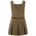 thumbnail image 2 of TiaoBug Girls School Uniform Jumper Sleeveless U-Neck Pleated Dress with Belt Khaki 8, 2 of 7