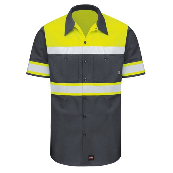 Red Kap Men's Hi-Visibility Short Sleeve Color Block Ripstop Work Shirt - Type O, Class 1